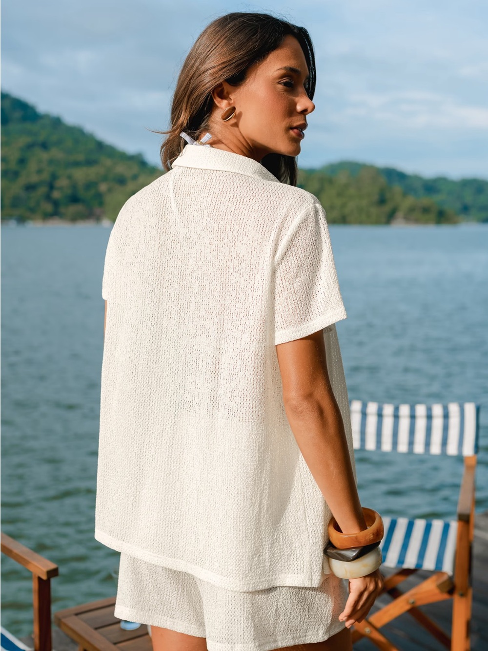 Cupshe Pomelo Cream Cover-Up Shirt - Picture 2 of 6